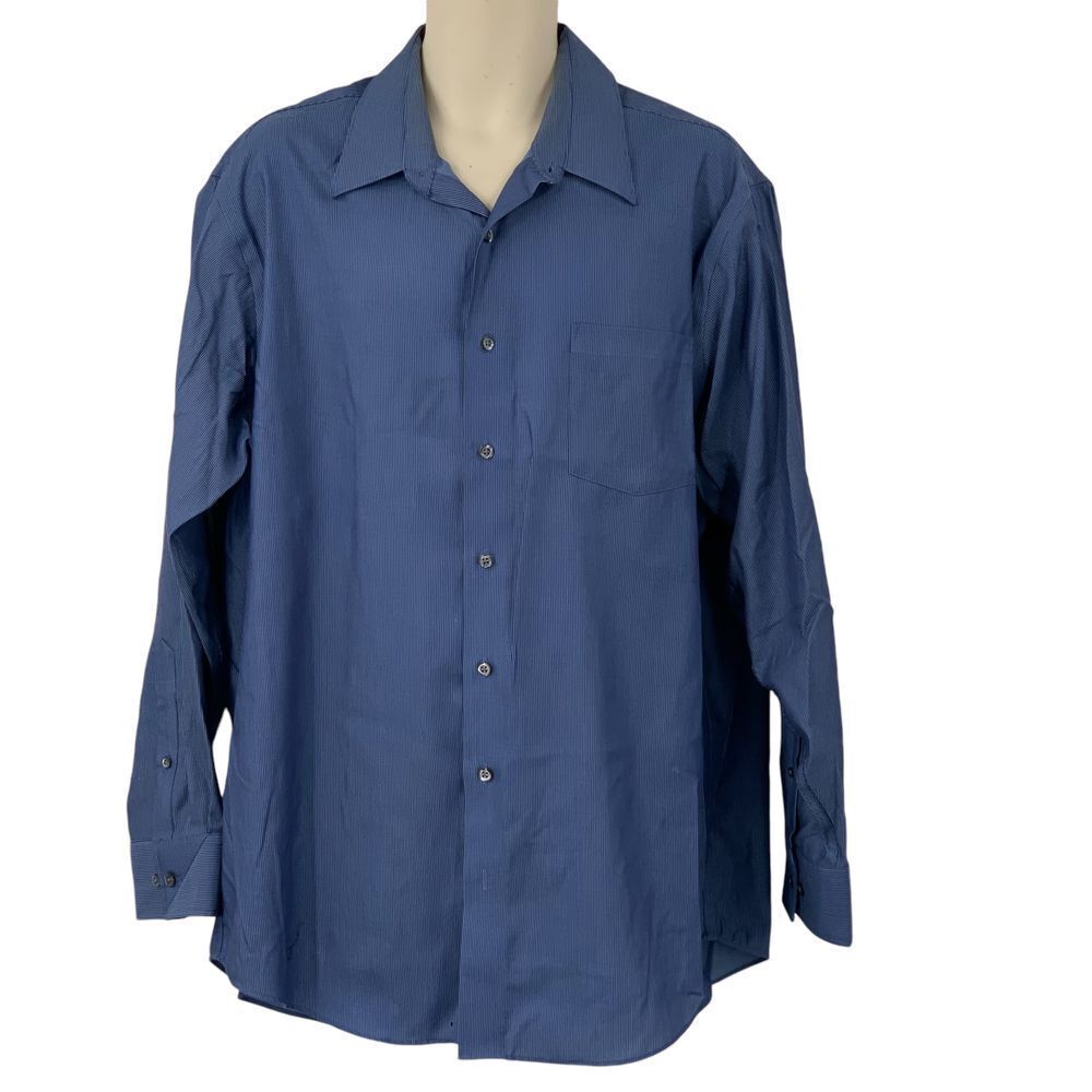 Kenneth Cole Men's Long Sleeve Non-Iron Button-Down Shirt Blue Pinstripe 17 1/2